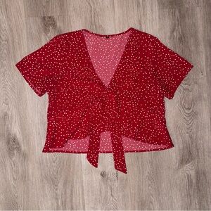 Red Polka Dot Tie-Front Top